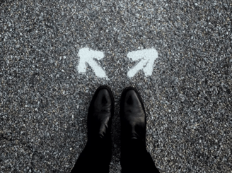 feet with 2 directions to go. (image for blog post How to Look Good Native: SAP S/4HANA Transformation)