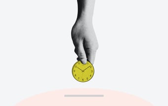 hand putting a clock face into a piggy bank(?) (webinar How to save time and free up IT team resources)