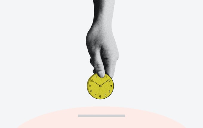 hand putting a clock face into a piggy bank(?) (webinar How to save time and free up IT team resources)