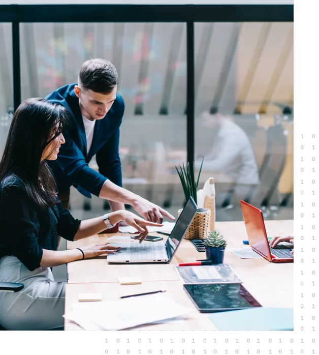 Two employees discussing improvement from their foundations